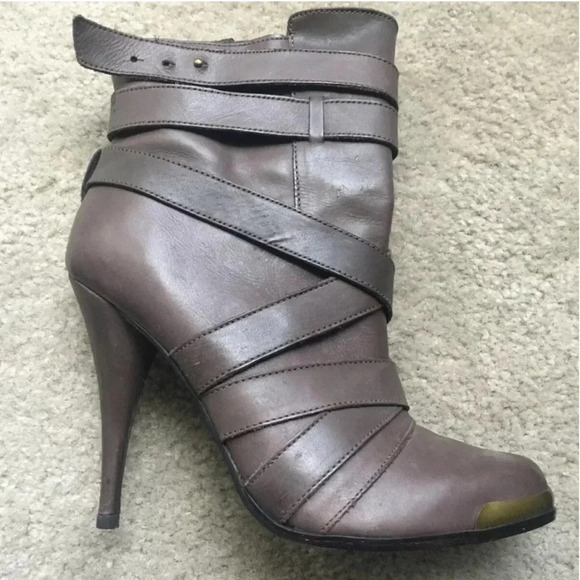 Joie santo crisscross leather bootie gold Cap toe wrap straps chocolate taupe - Picture 10 of 14